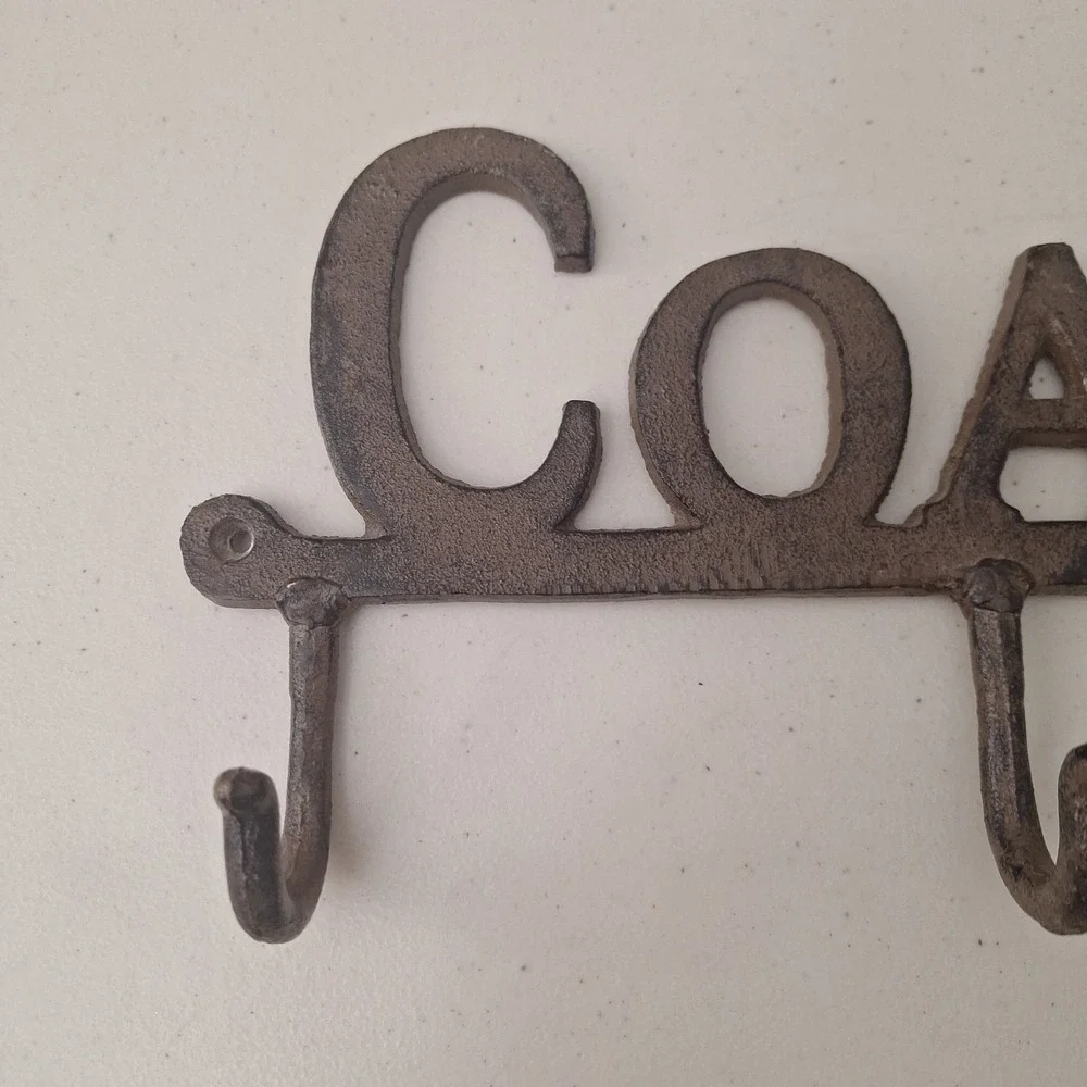 Vintage Cast Iron Metal 3 Arm Coat Hook Rack Wall Hanging Heavy 14